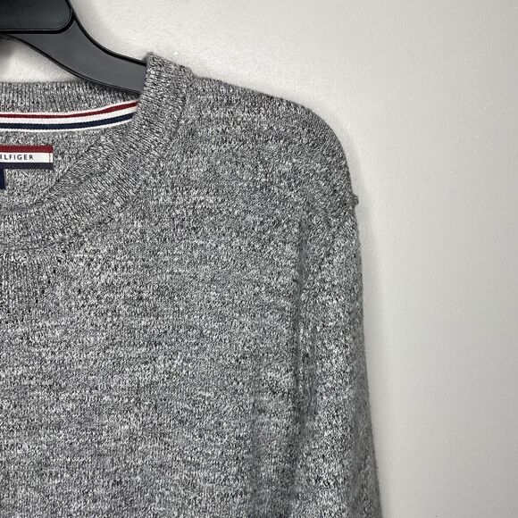 TOMMY HILFIGER Sweater Mens Large L Heather Gray Pullover 100% Cotton Crewneck - Picture 2 of 6